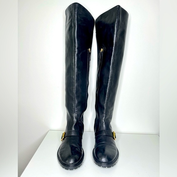 Marc by Marc Jacobs Black Leather Knee-High Boots with Gold Buckles - Elegance - Picture 2 of 10